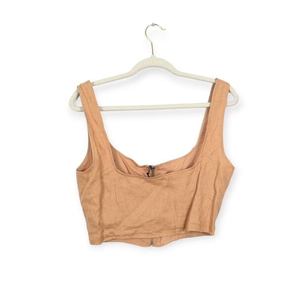 NWT Nicholas Twig Tan Darby Zip Front Linen Crop Top - Picture 2 of 8